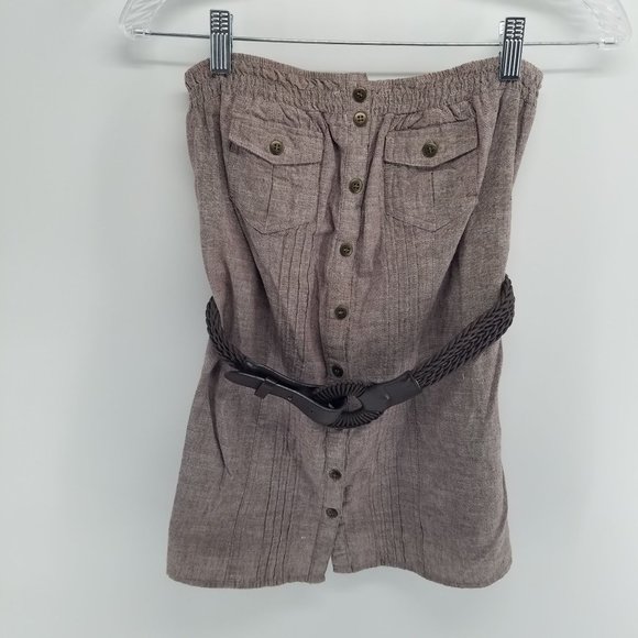 Dolled Up brown button up belted top size M - Picture 1 of 5